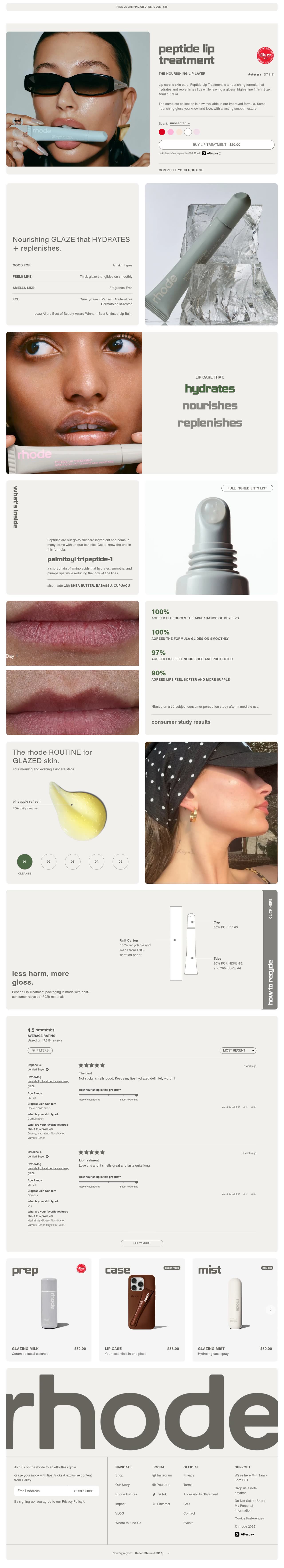 Product page of rhode
